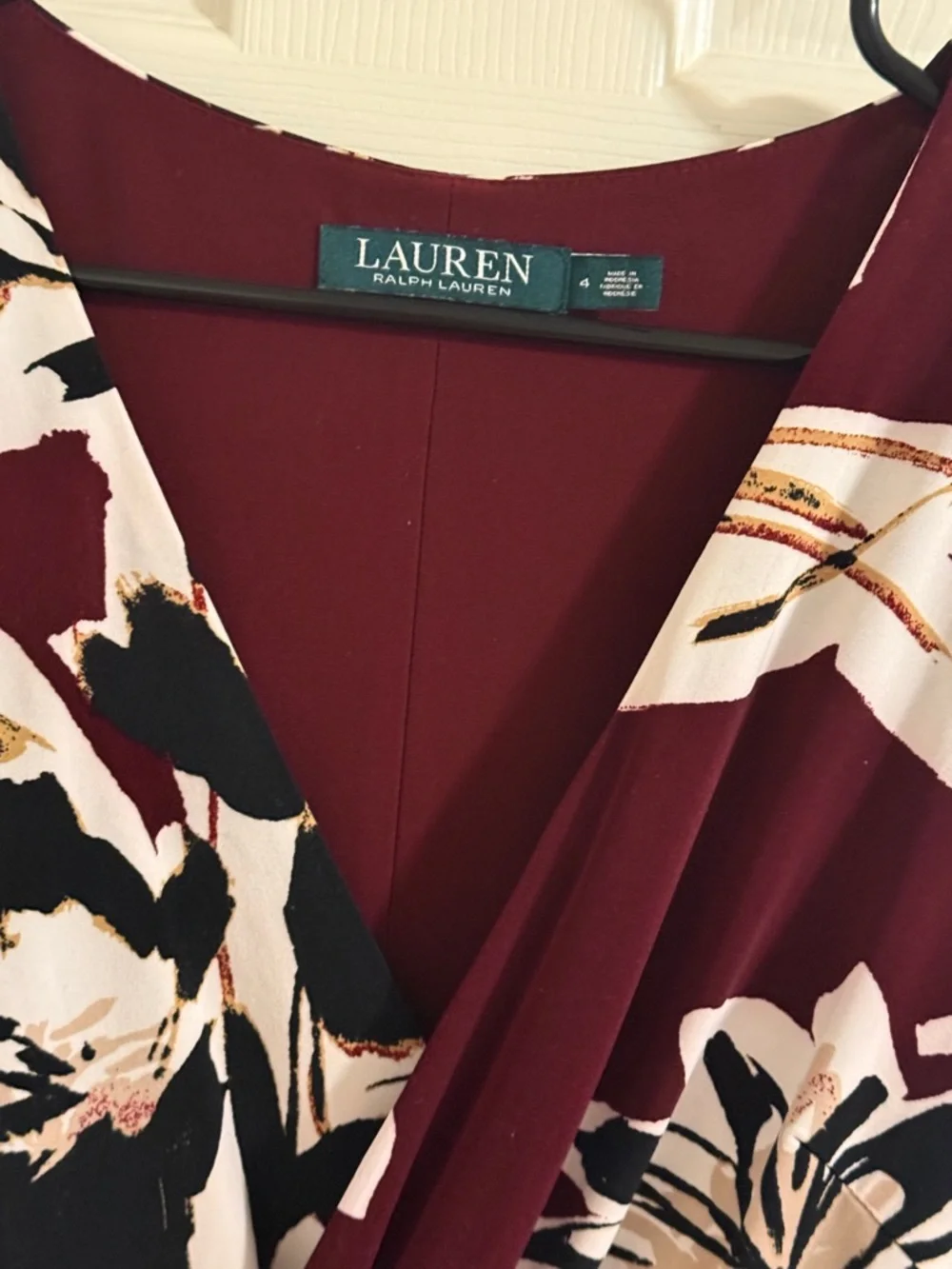Ralph Lauren Burgundy Floral Wrap Midi Dress - Picture 7 of 7